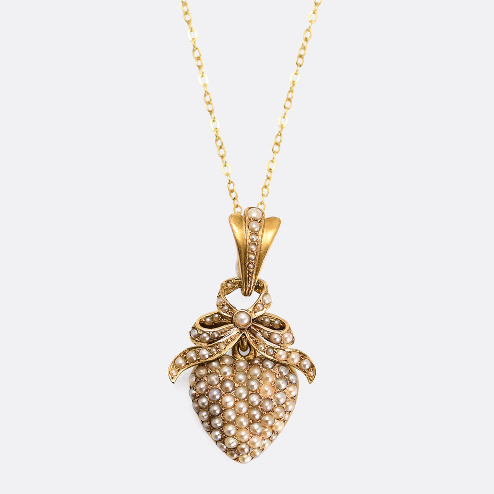Victorian Pavé Pearl Heart Pendant