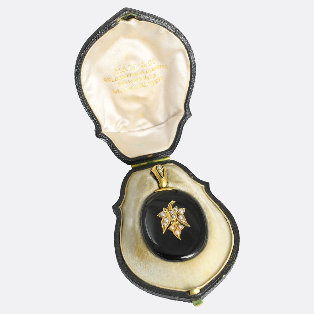 Victorian Pearl Ivy Leaf & Onyx Locket