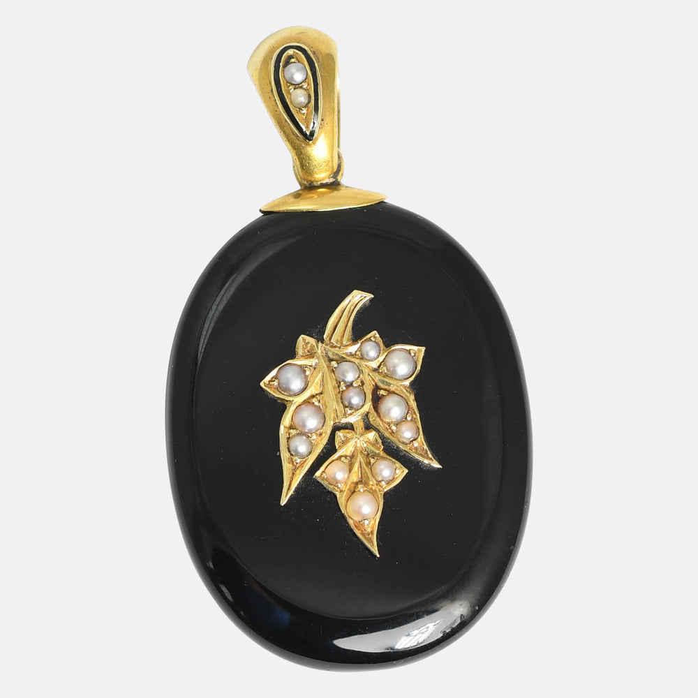 Victorian Pearl Ivy Leaf & Onyx Locket