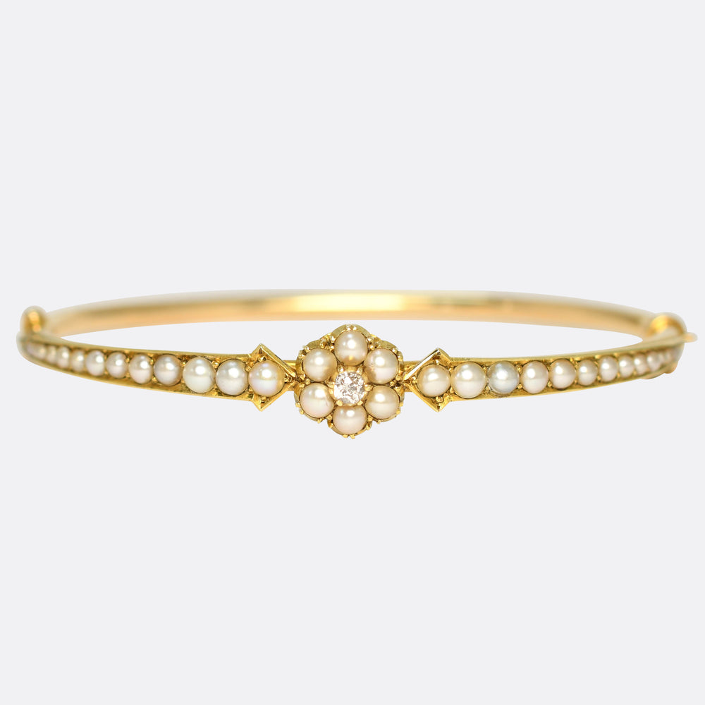 Victorian Pearl & Diamond Cluster Bangle