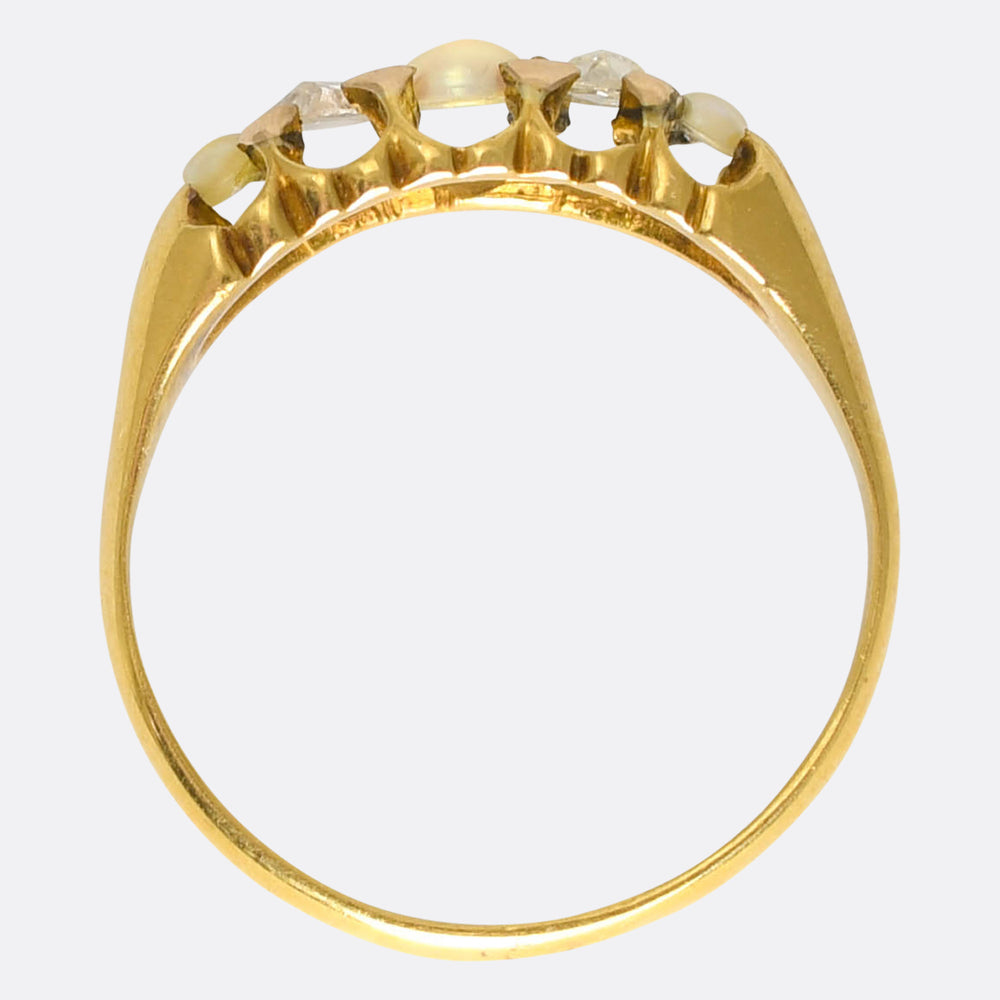 Victorian Pearl & Rose Cut Diamond 5-Stone Ring