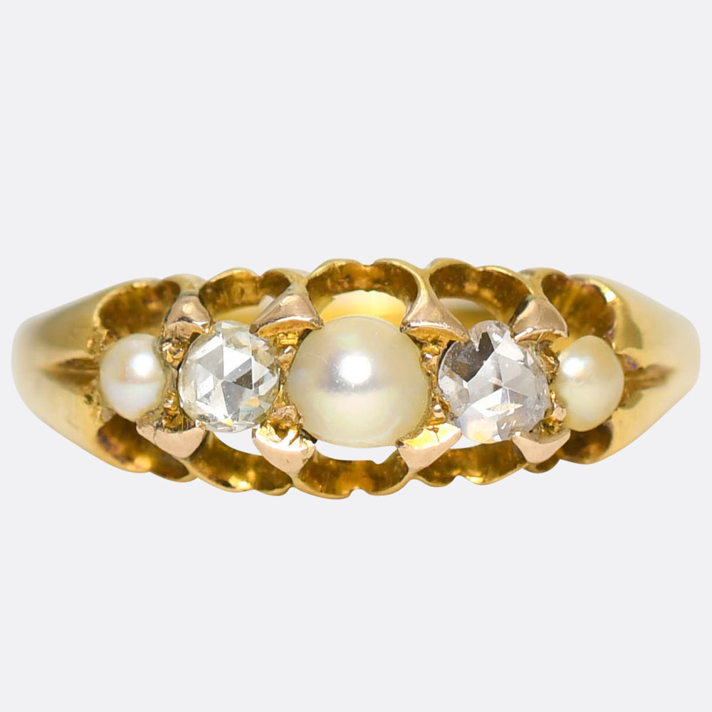 Victorian Pearl & Rose Cut Diamond 5-Stone Ring
