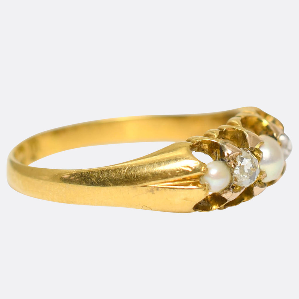 Victorian Pearl & Rose Cut Diamond 5-Stone Ring