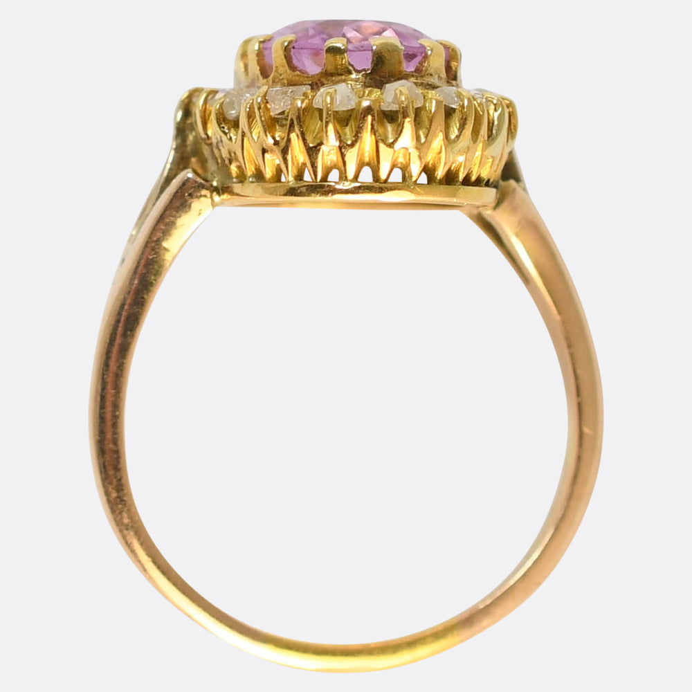 Victorian Pink Topaz & Diamond Cluster Ring