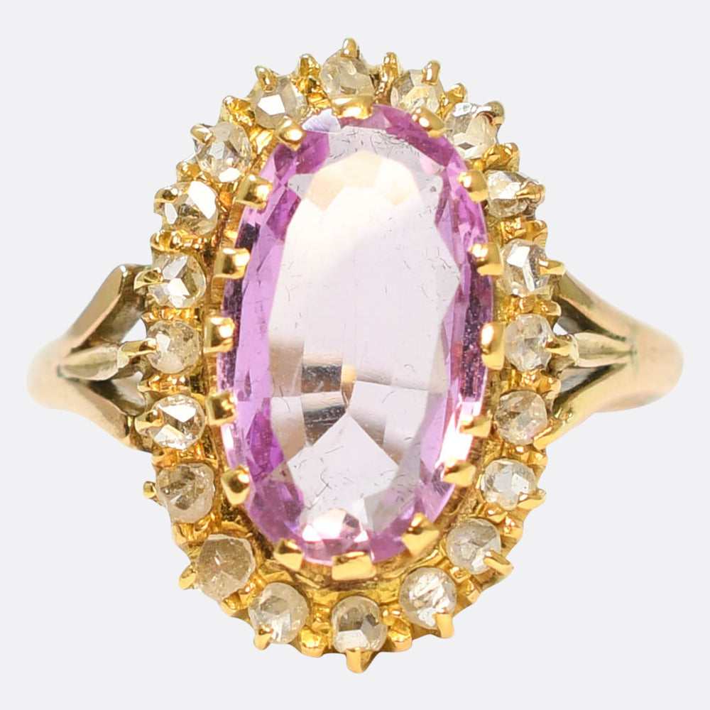Victorian Pink Topaz & Diamond Cluster Ring
