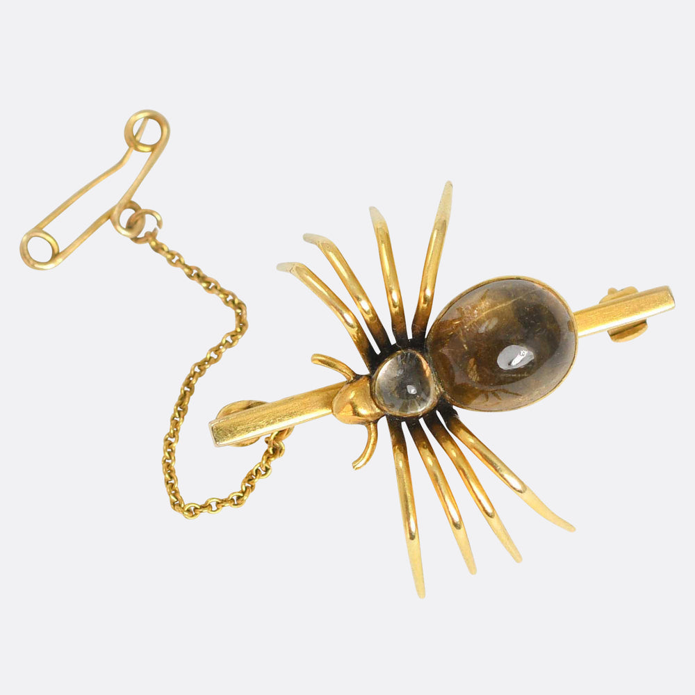 Victorian Rock Crystal & Quartz Spider Bar Brooch