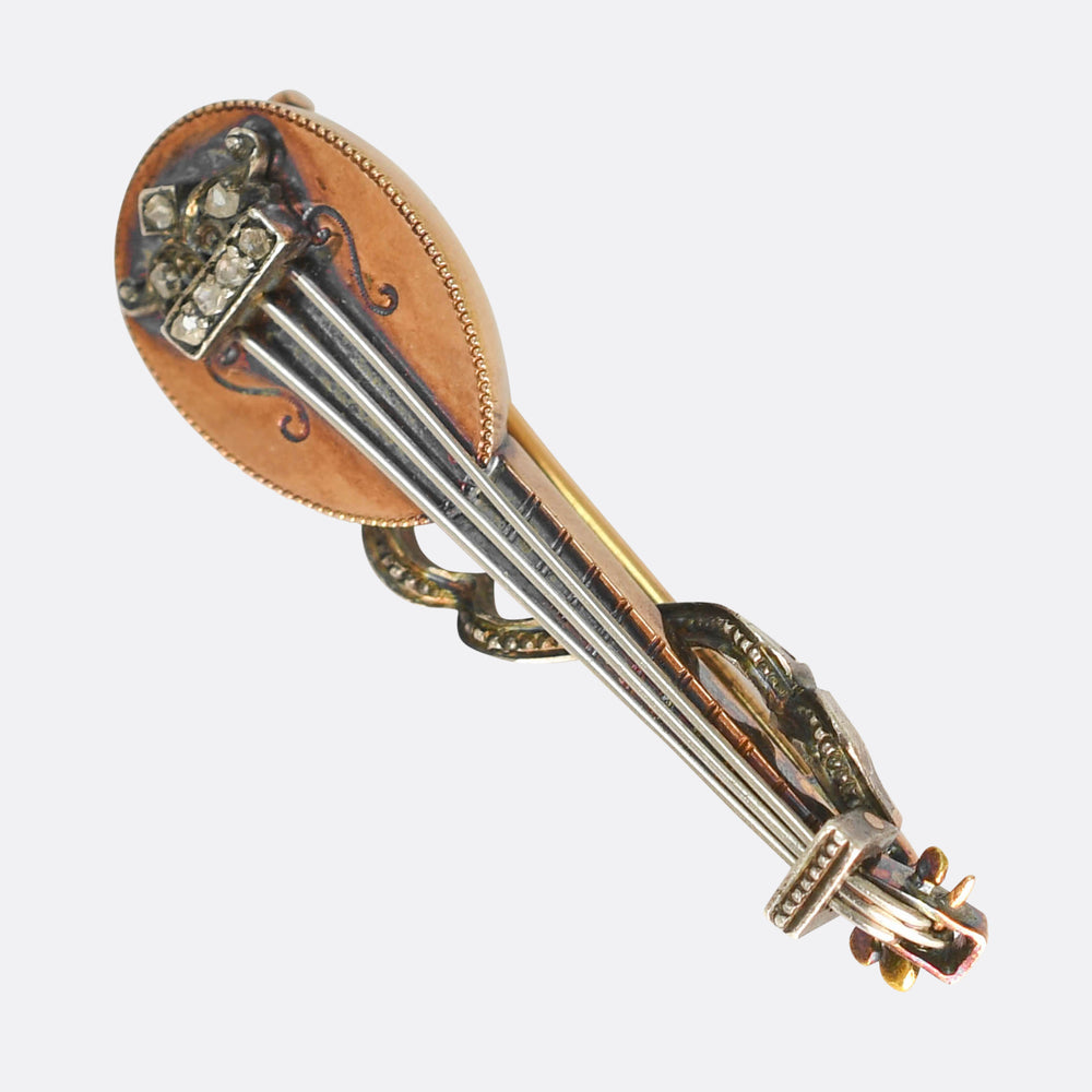Victorian Rose Cut Diamond Mandolin Pendant Brooch