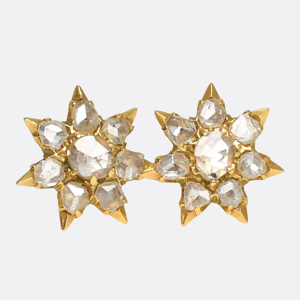 Victorian Rose Cut Diamond Star Earrings