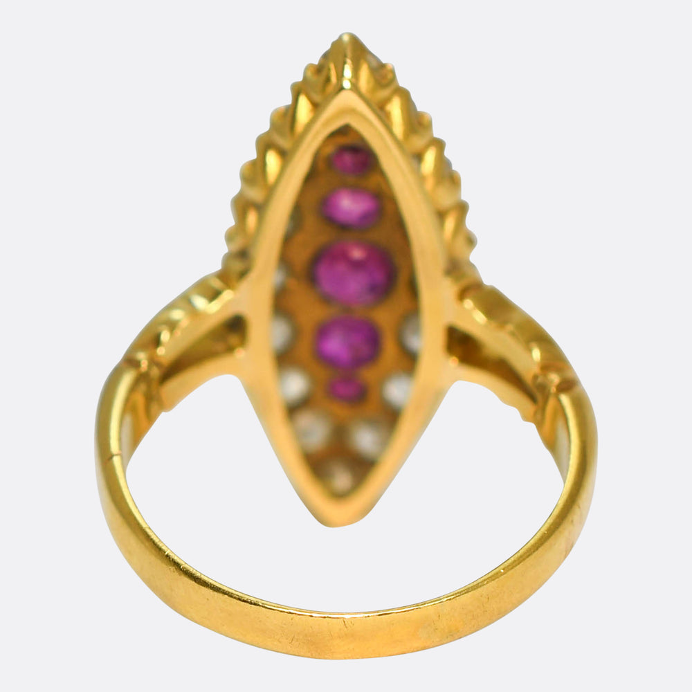 Victorian Ruby & Diamond Cluster Navette Ring
