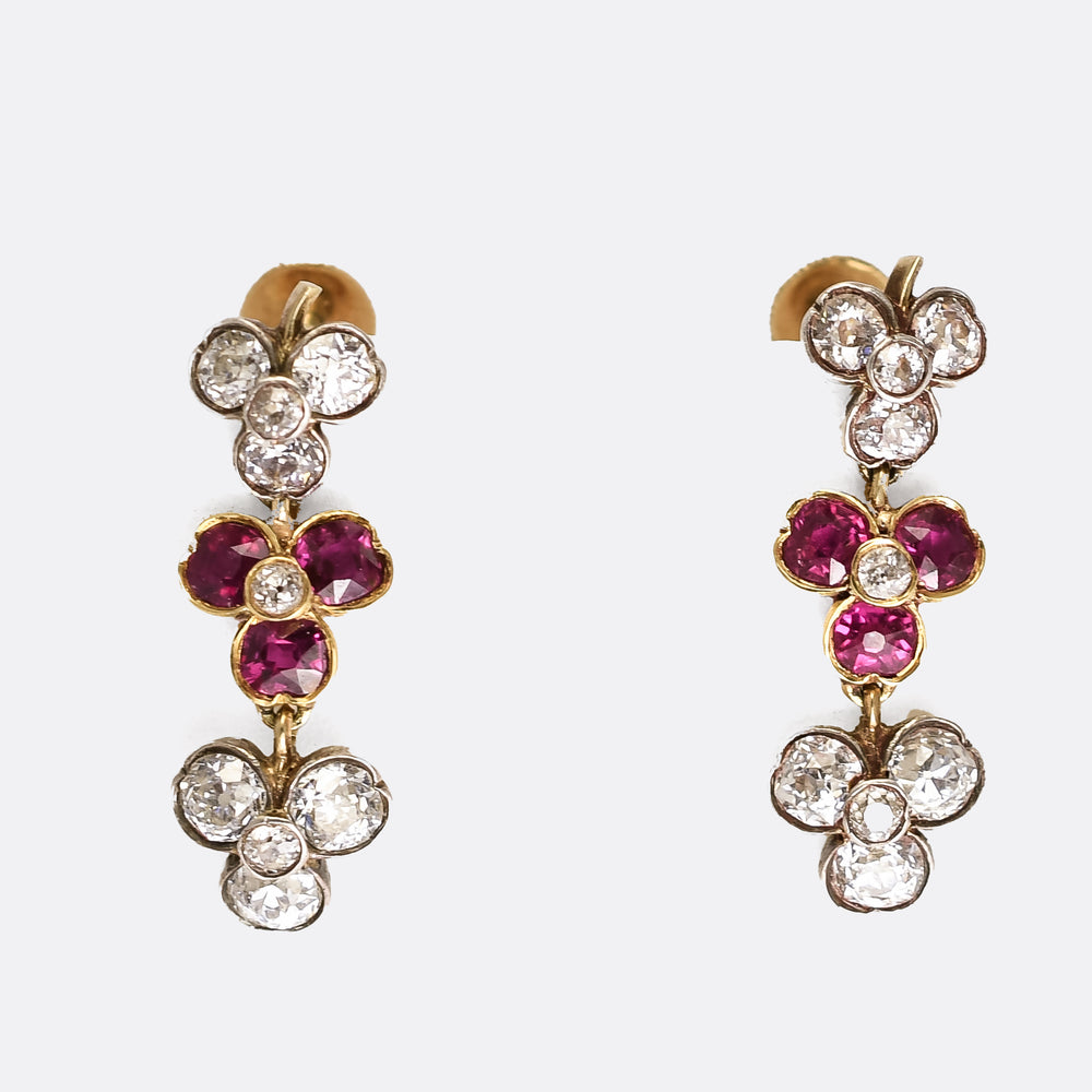 Victorian Ruby & Diamond Shamrock Earrings