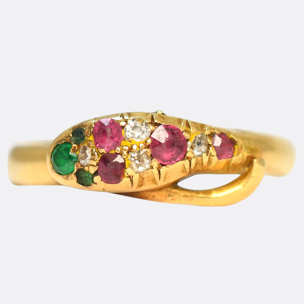Victorian Ruby, Emerald & Diamond Snake Ring
