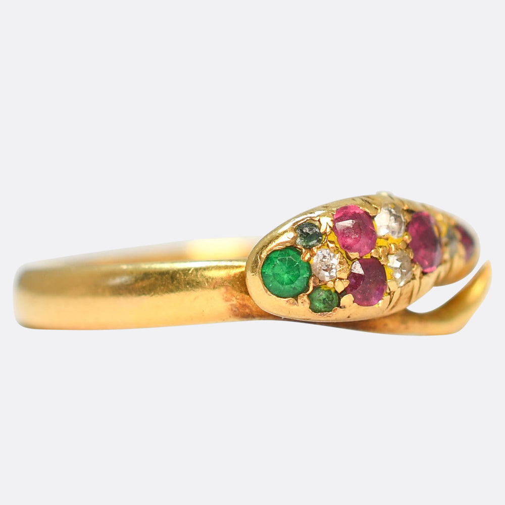 Victorian Ruby, Emerald & Diamond Snake Ring