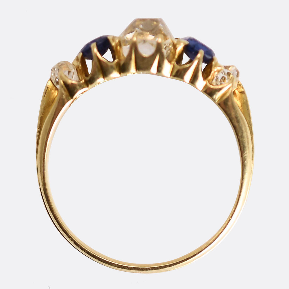 Victorian Sapphire & Diamond 5-Stone Half Hoop Ring