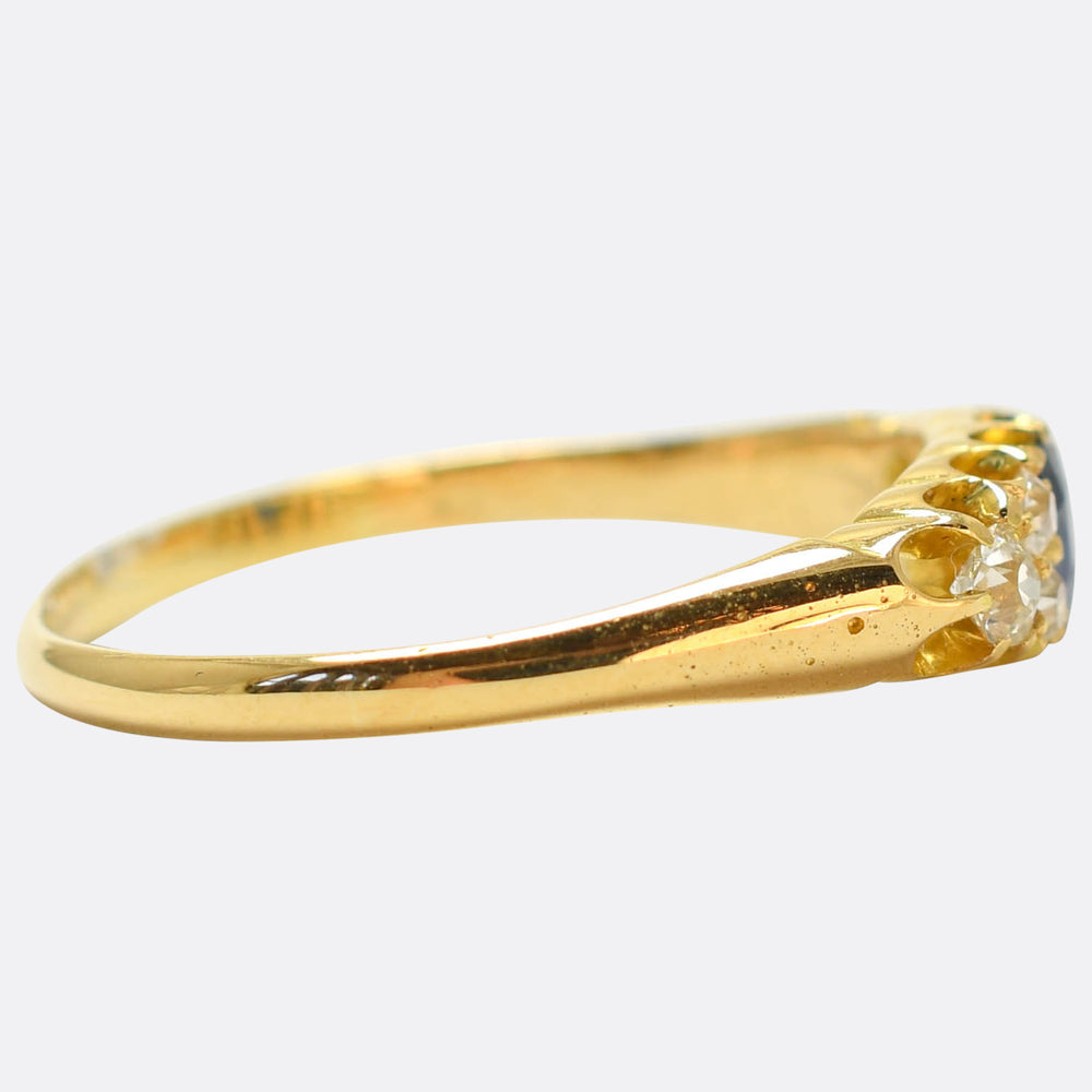 Victorian Sapphire & Diamond Cluster Boat Ring