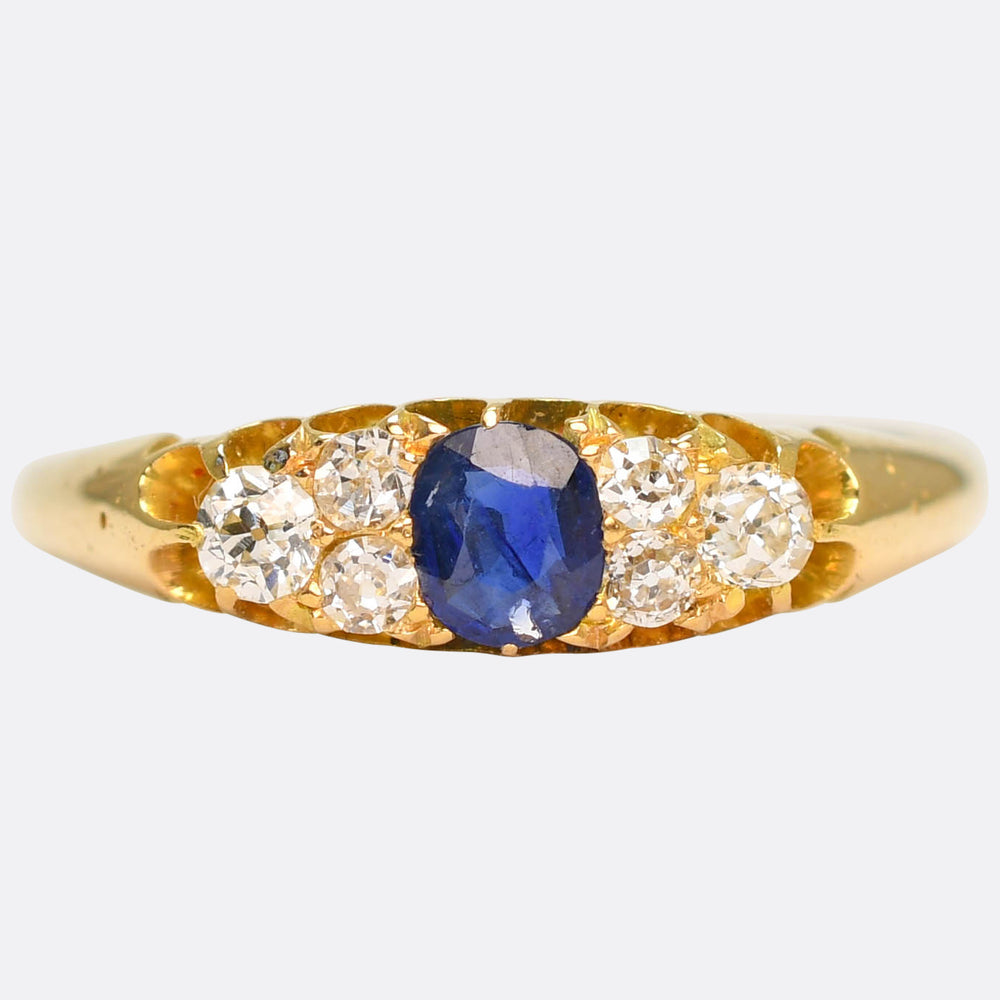 Victorian Sapphire & Diamond Cluster Boat Ring