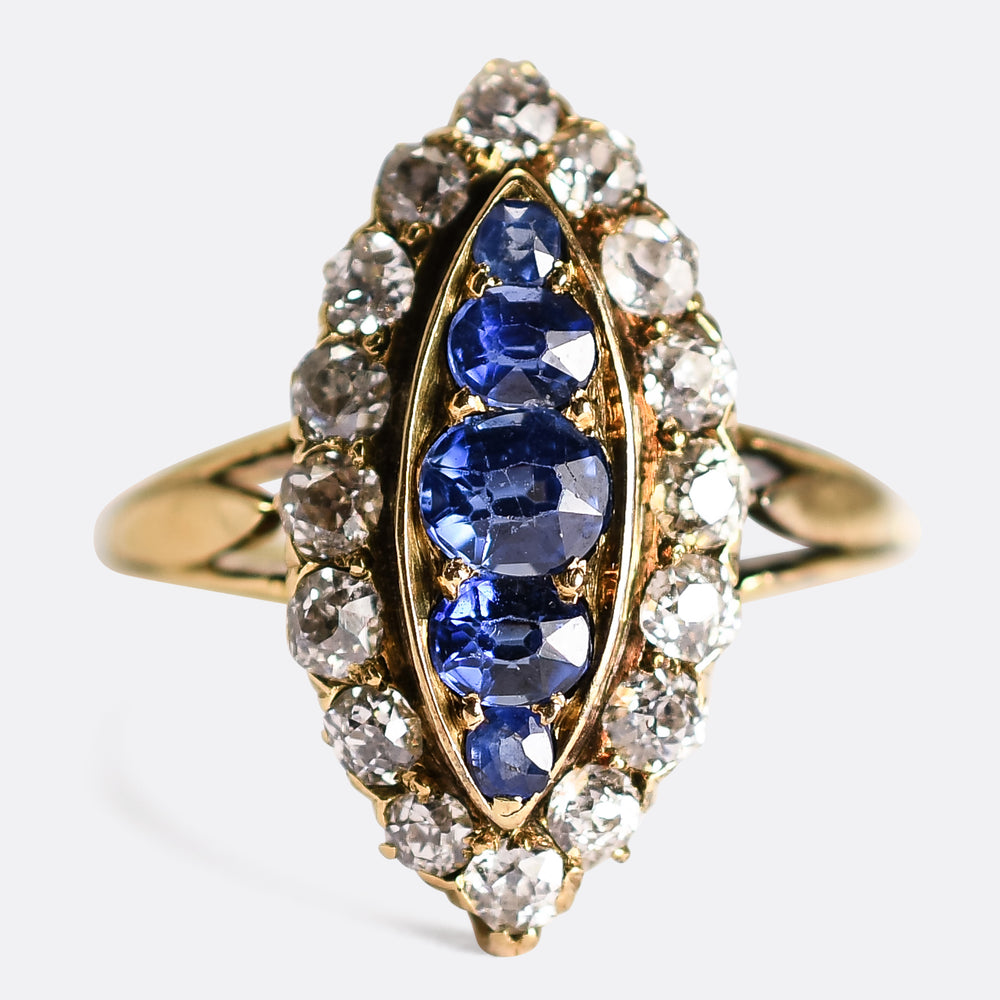 Victorian Sapphire & Diamond Navette Cluster Ring