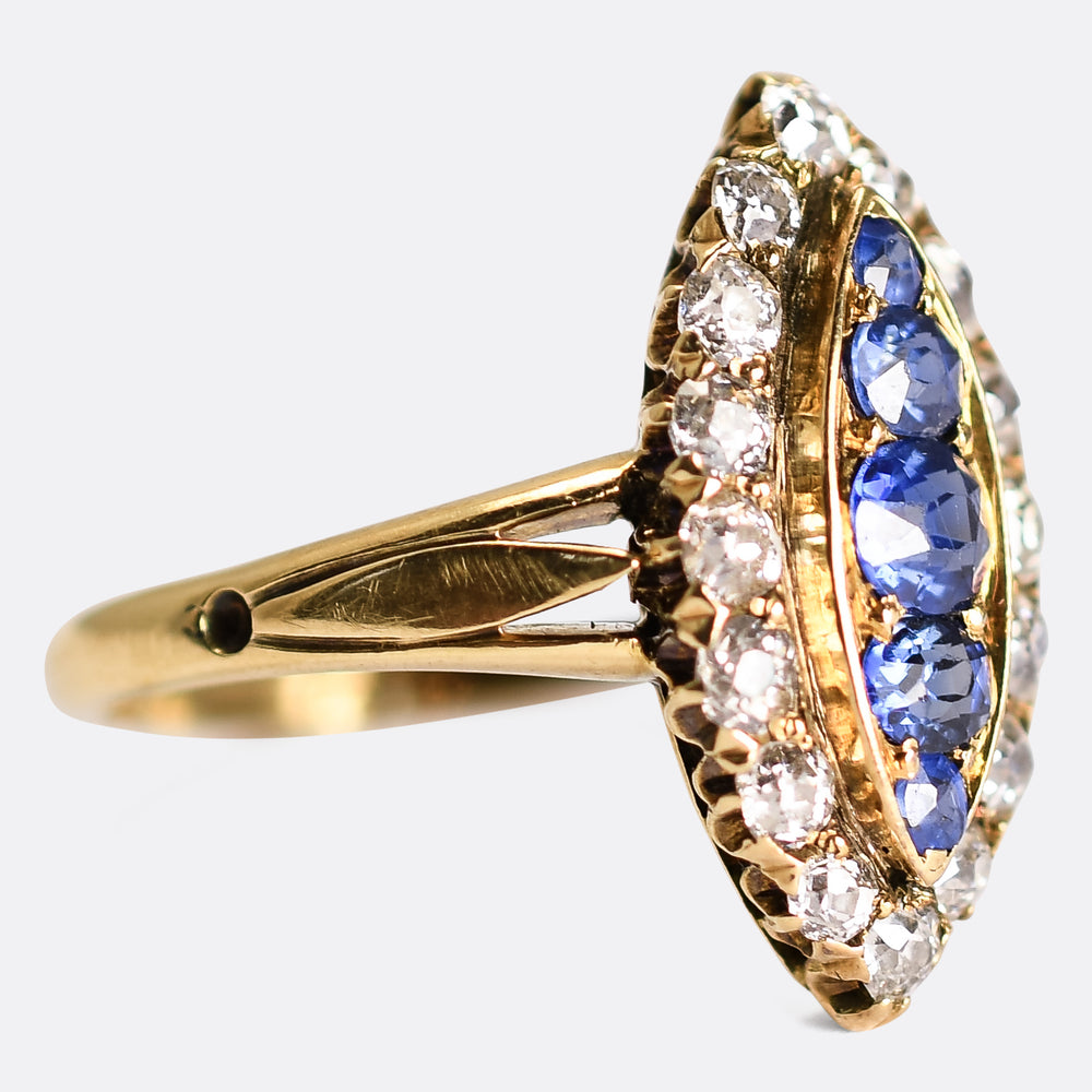 Victorian Sapphire & Diamond Navette Cluster Ring