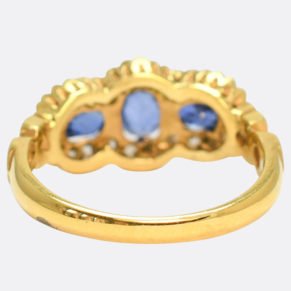 Victorian Sapphire & Diamond Triple Cluster Ring