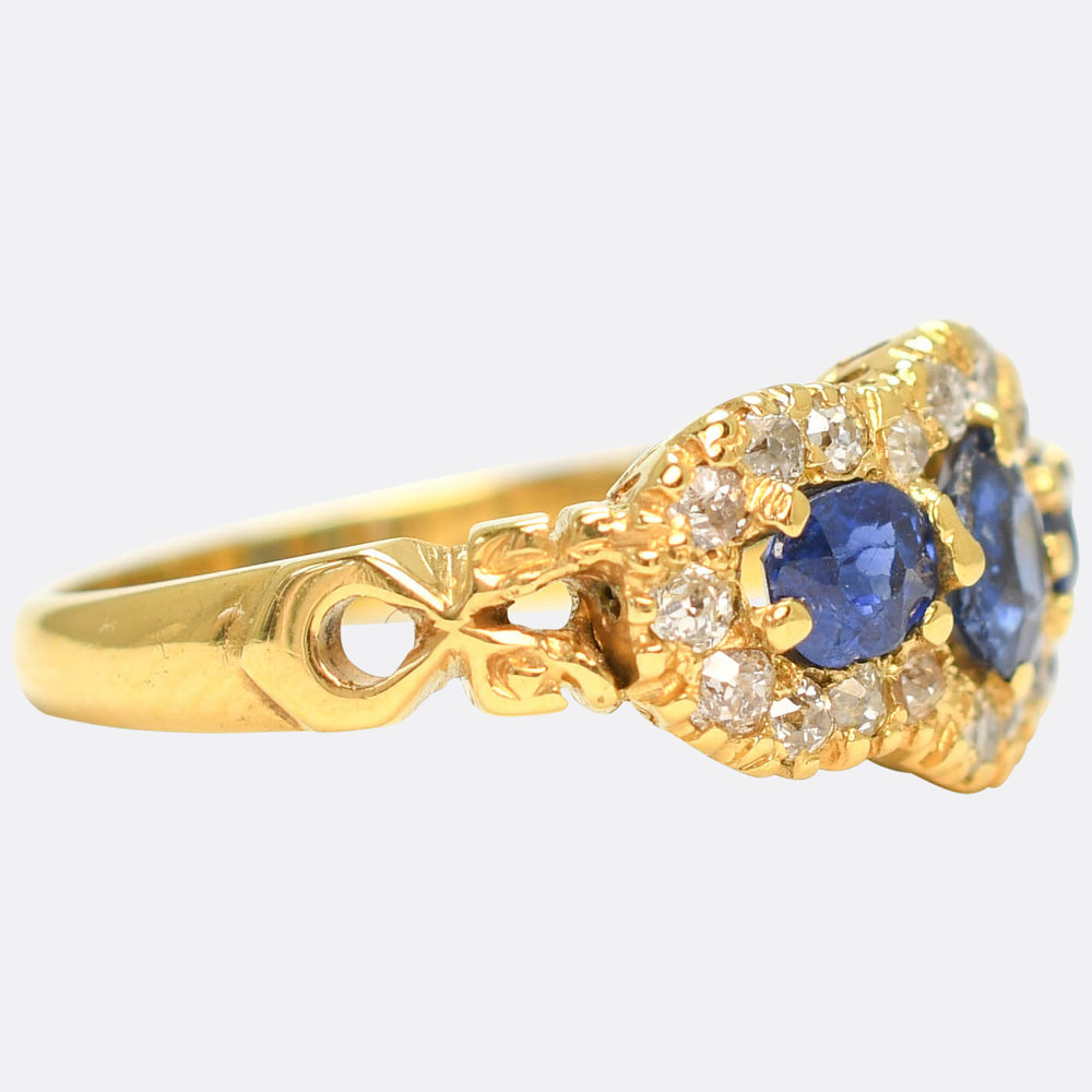Victorian Sapphire & Diamond Triple Cluster Ring