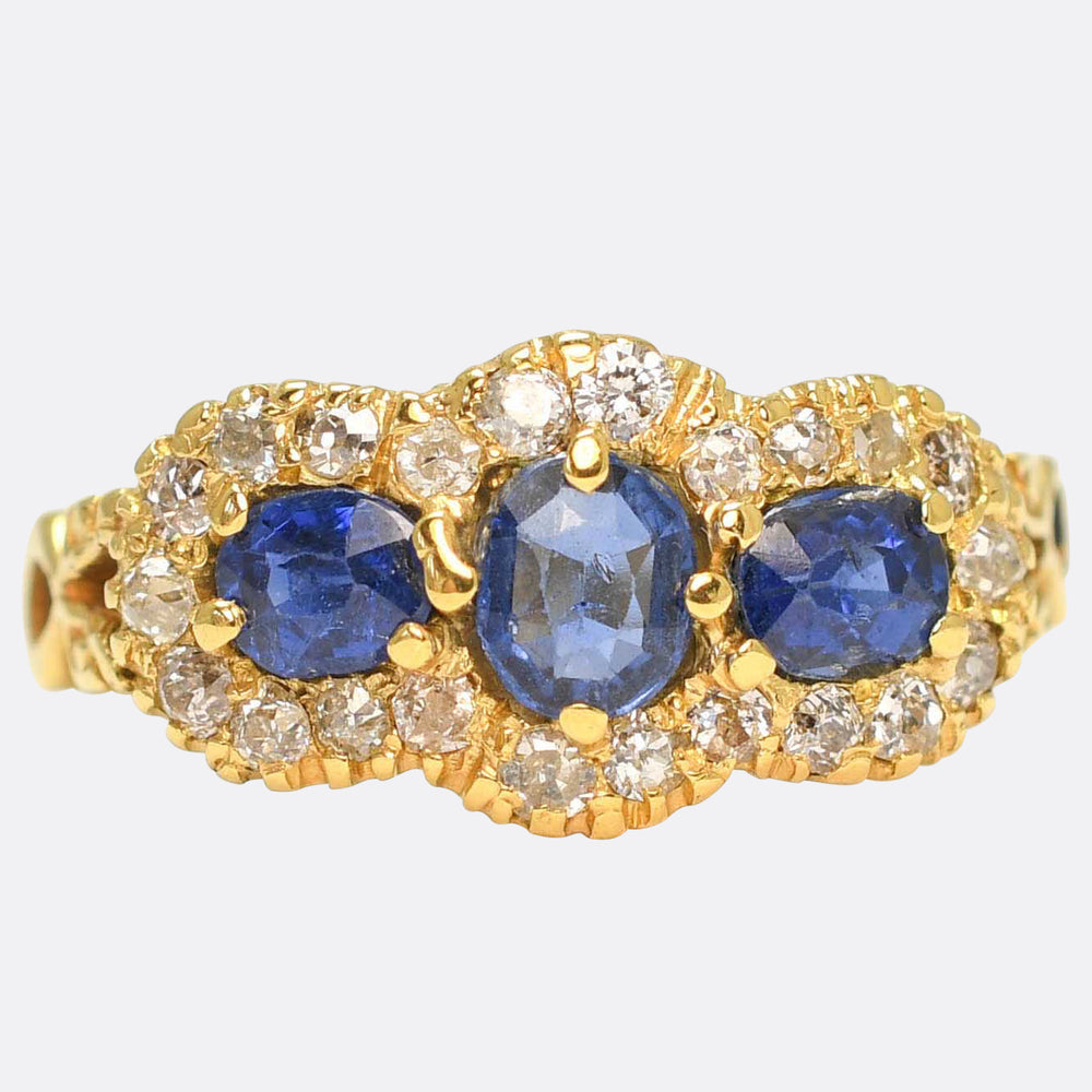 Victorian Sapphire & Diamond Triple Cluster Ring