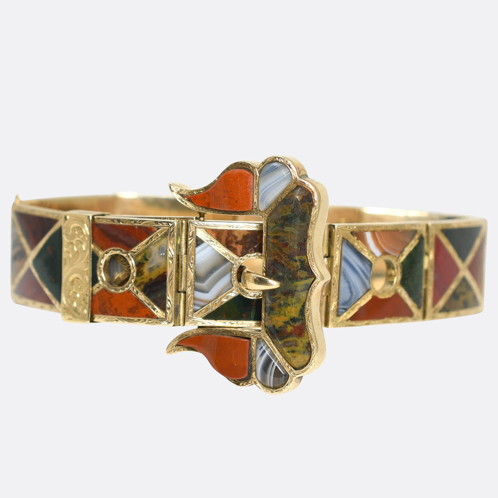 Victorian Scottish Agate Buckle Panel Bracelet