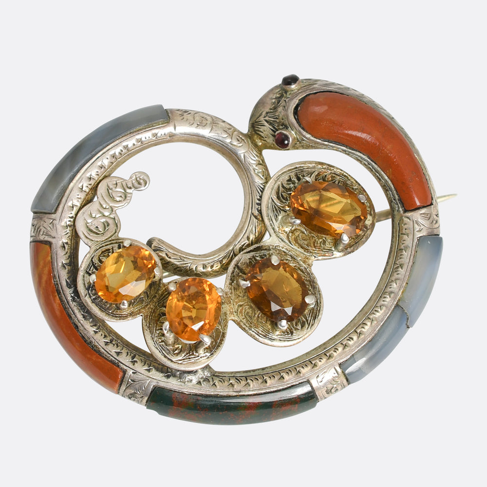 Victorian Scottish Agate & Citrine Snake Brooch
