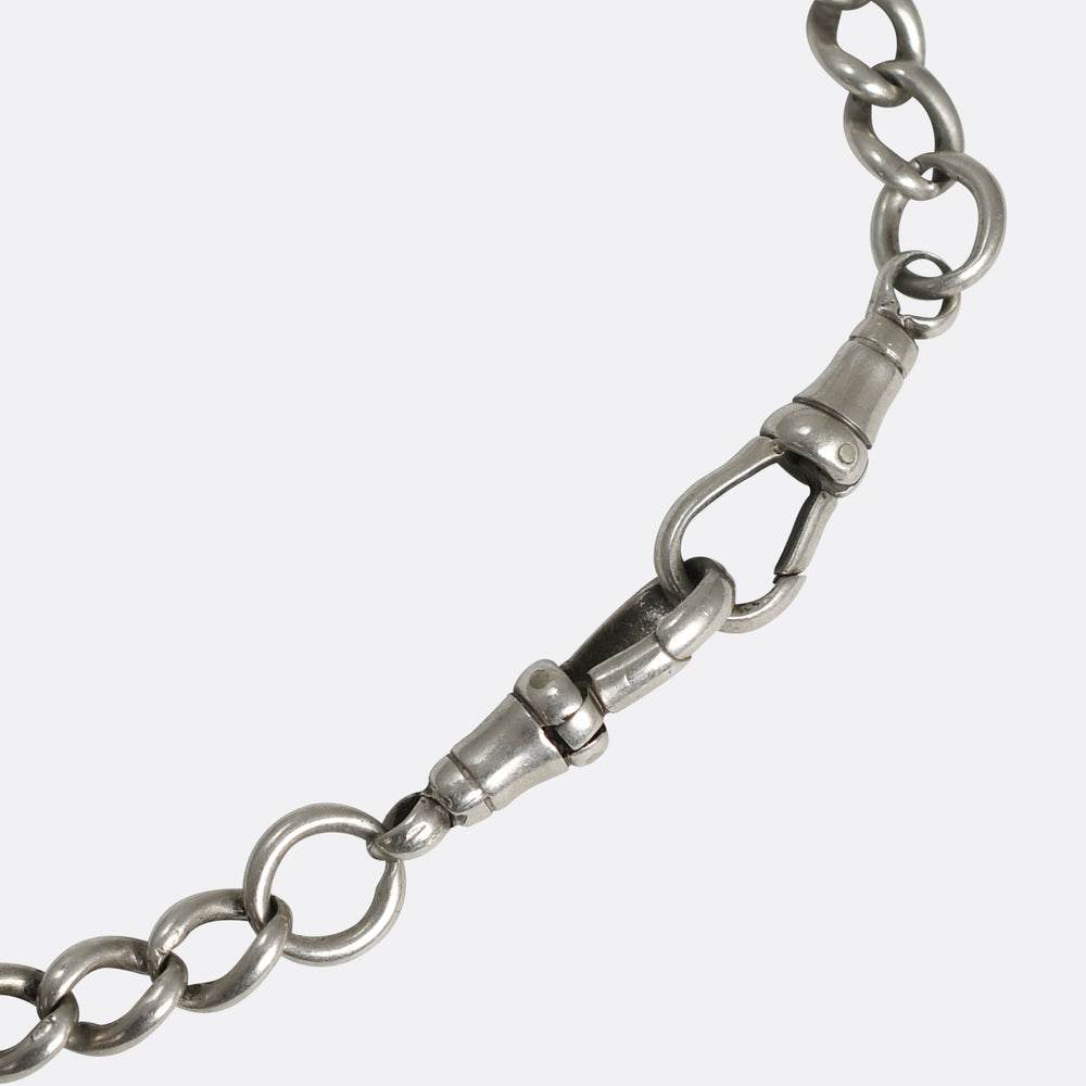 Victorian Silver Albert Chain with Fob & T-Bar