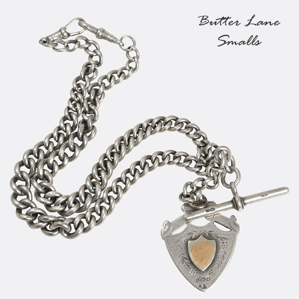 Victorian Silver Albert Chain with Fob & T-Bar