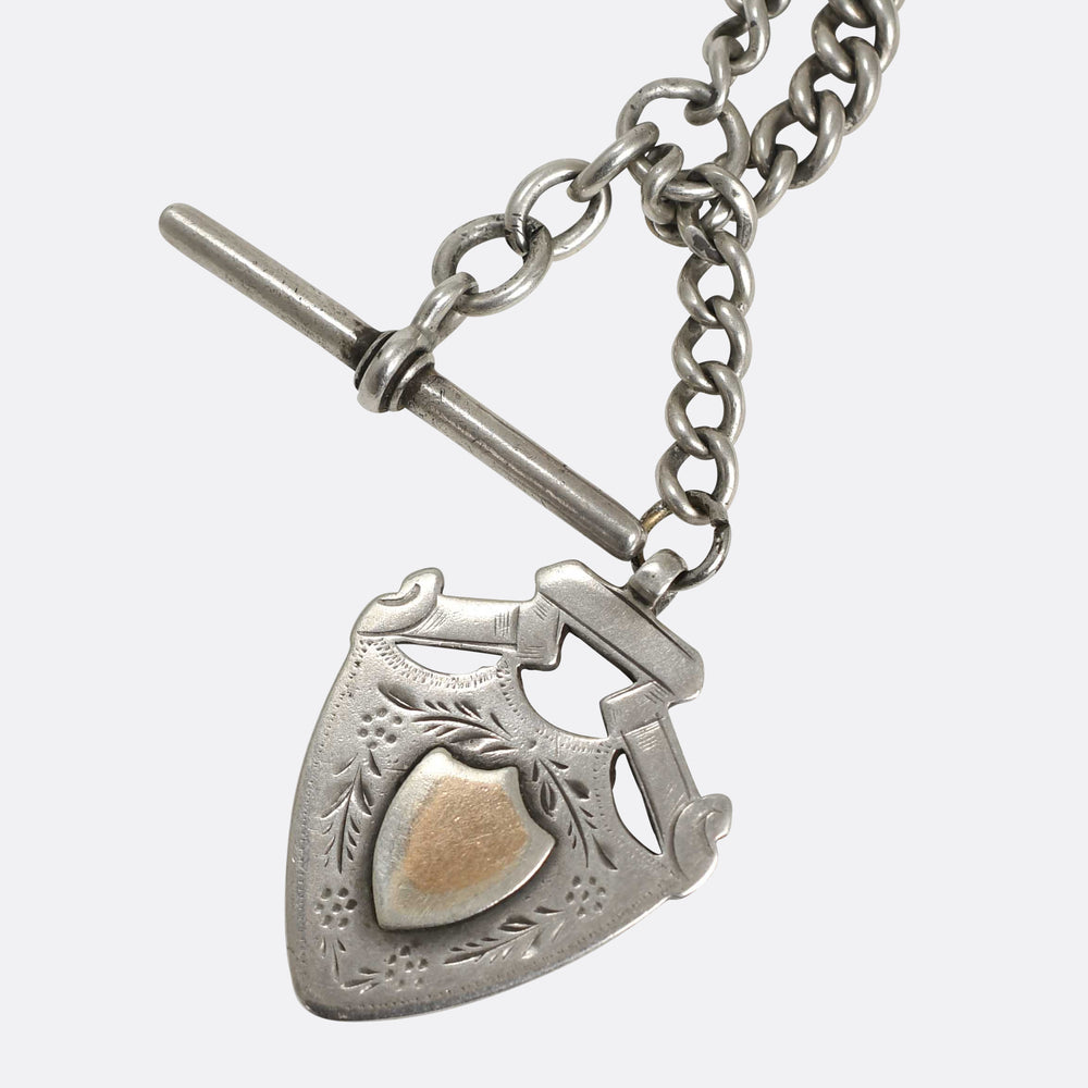 Victorian Silver Albert Chain with Fob & T-Bar