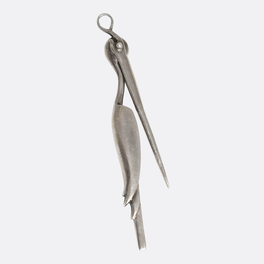 Victorian Silver Articulated Stork Pendant