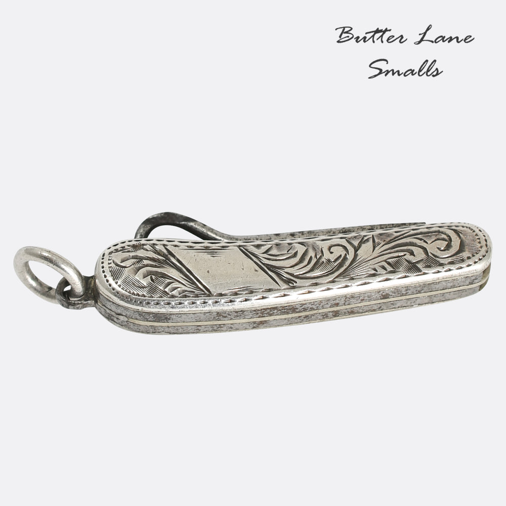 Victorian Silver Chased Pen Knife Pendant