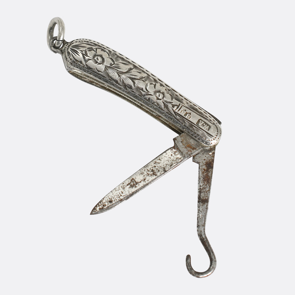 Victorian Silver Chased Pen Knife Pendant