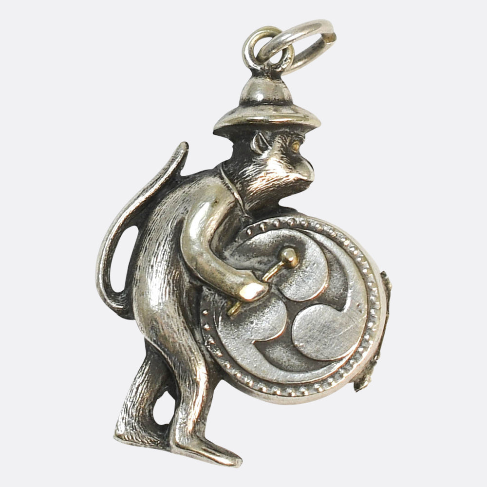Victorian Silver Drumming Monkey Locket Charm