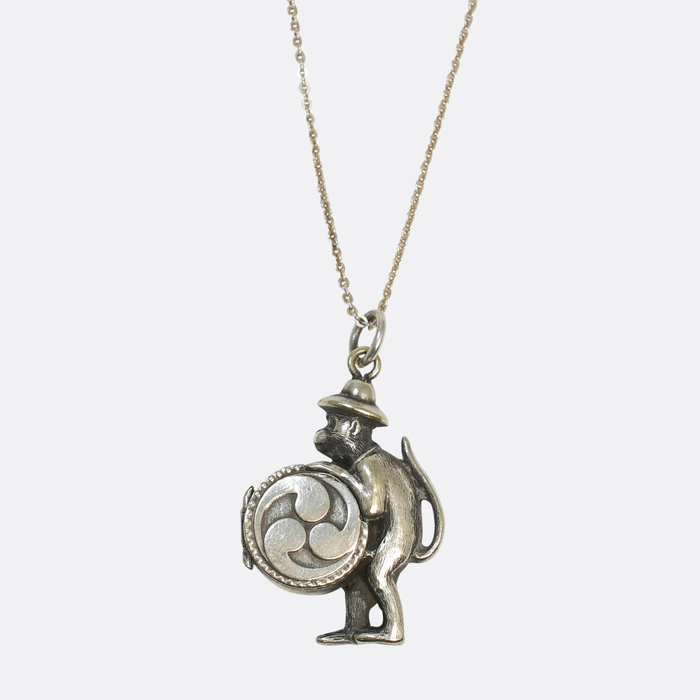 Victorian Silver Drumming Monkey Locket Charm