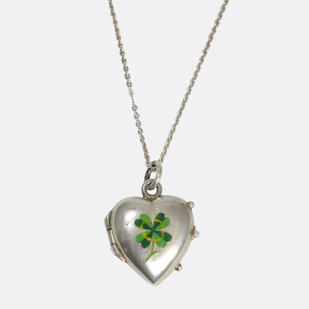 Victorian Silver Lucky Enamel Clover Heart Charm
