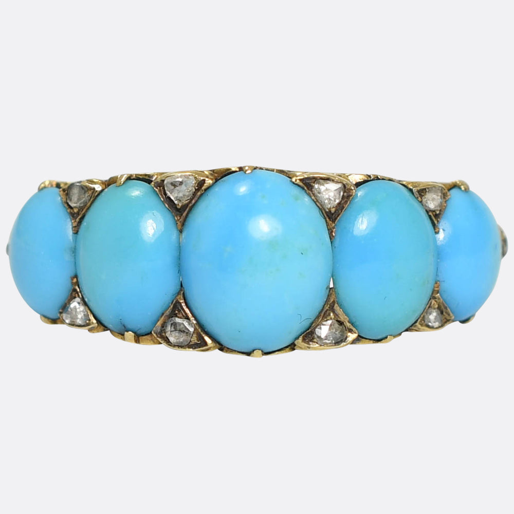Victorian Turquoise & Diamond 5-Stone Half Hoop Ring