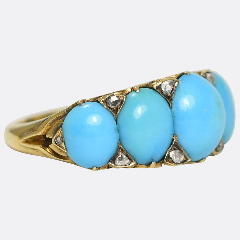 Victorian Turquoise & Diamond 5-Stone Half Hoop Ring