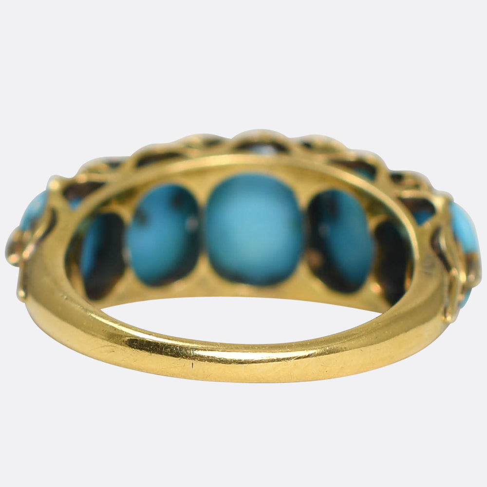 Victorian Turquoise & Diamond 5-Stone Half Hoop Ring