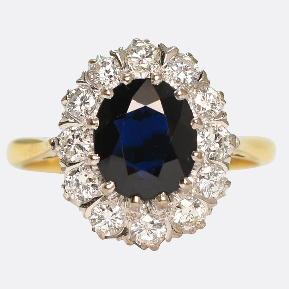 Vintage 2.12ct Sapphire & Diamond Cluster Ring
