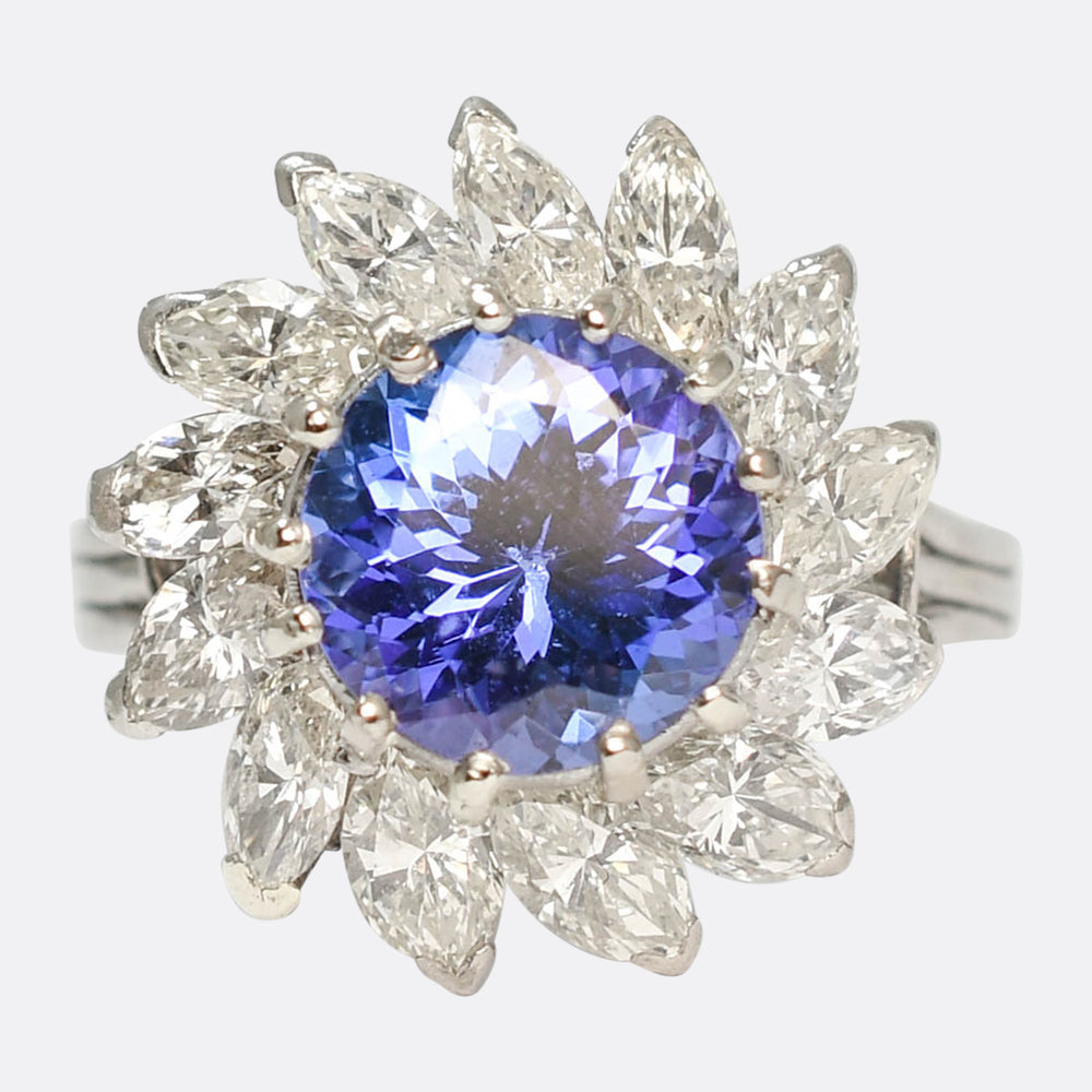 Vintage 2.23ct Tanzanite & Diamond Flower Cluster Ring