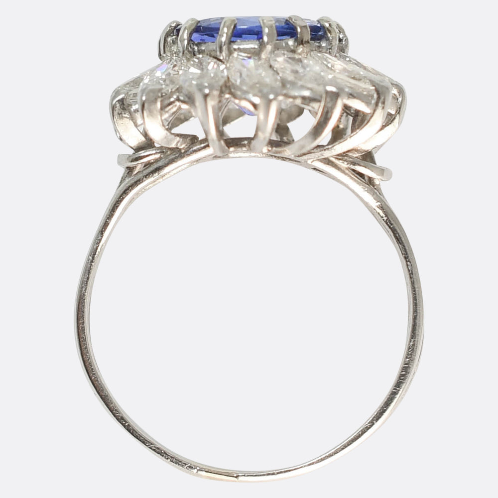 Vintage 2.23ct Tanzanite & Diamond Flower Cluster Ring