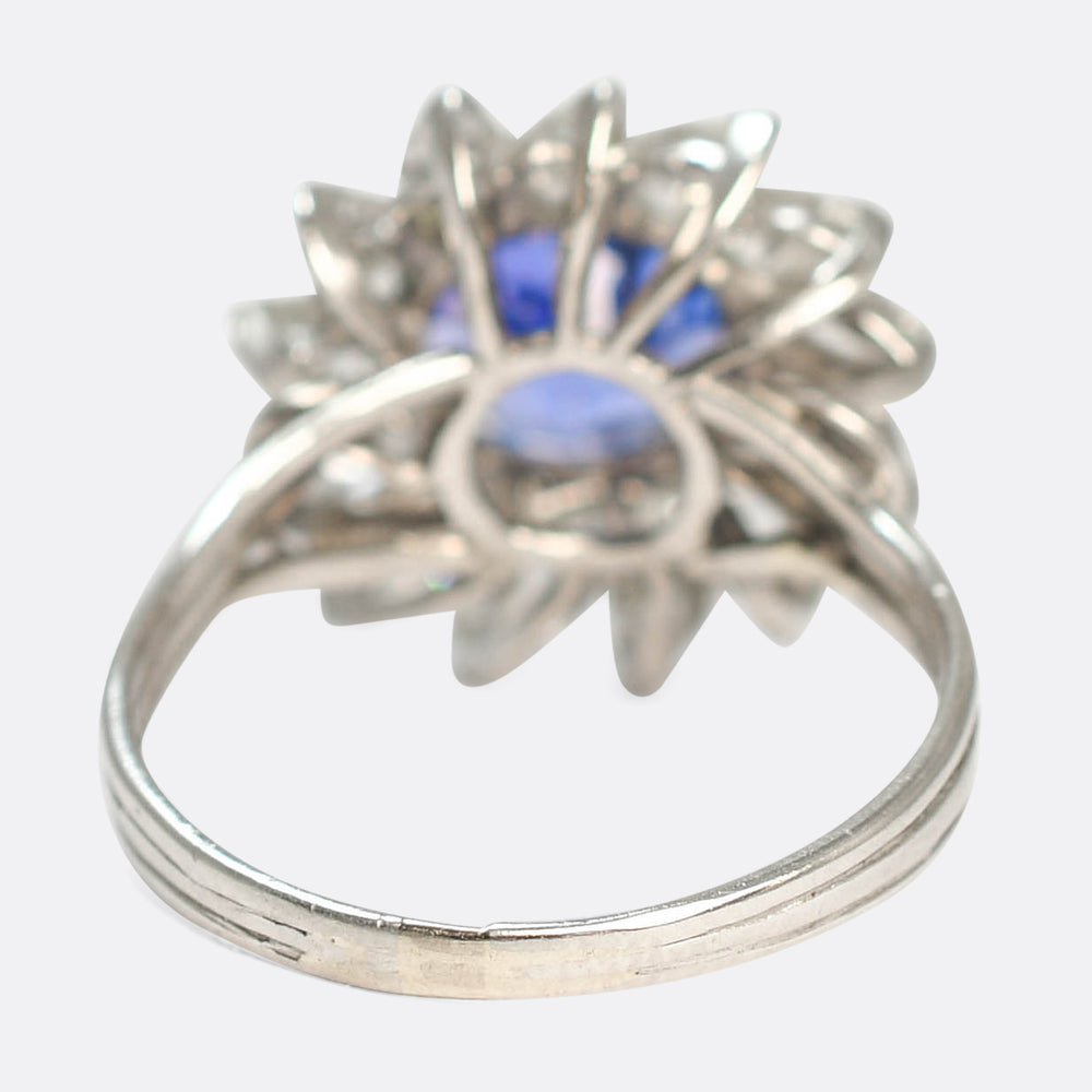 Vintage 2.23ct Tanzanite & Diamond Flower Cluster Ring