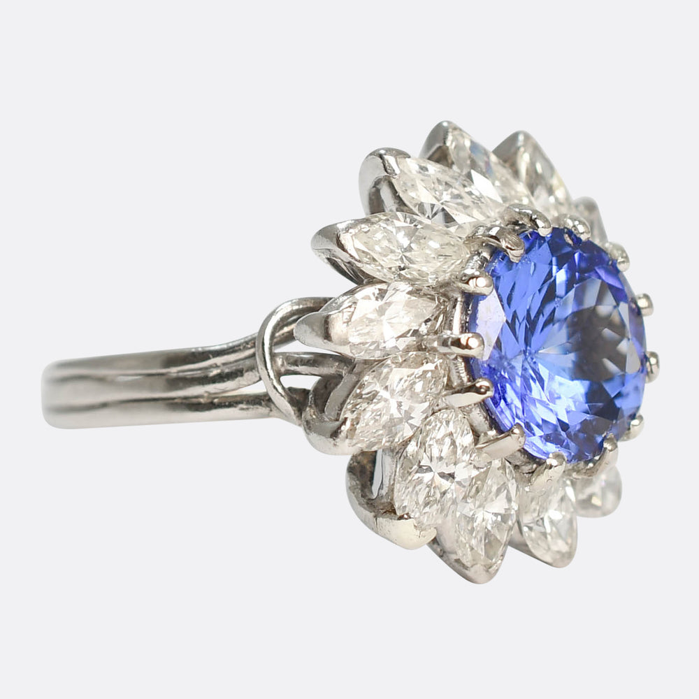 Vintage 2.23ct Tanzanite & Diamond Flower Cluster Ring