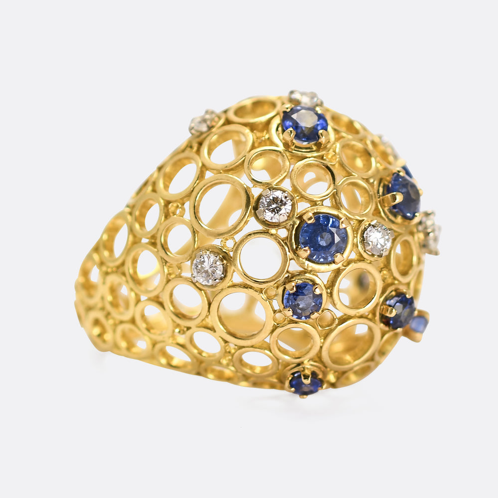 Vintage Andrew Grima Sapphire & Diamond Bombé Ring