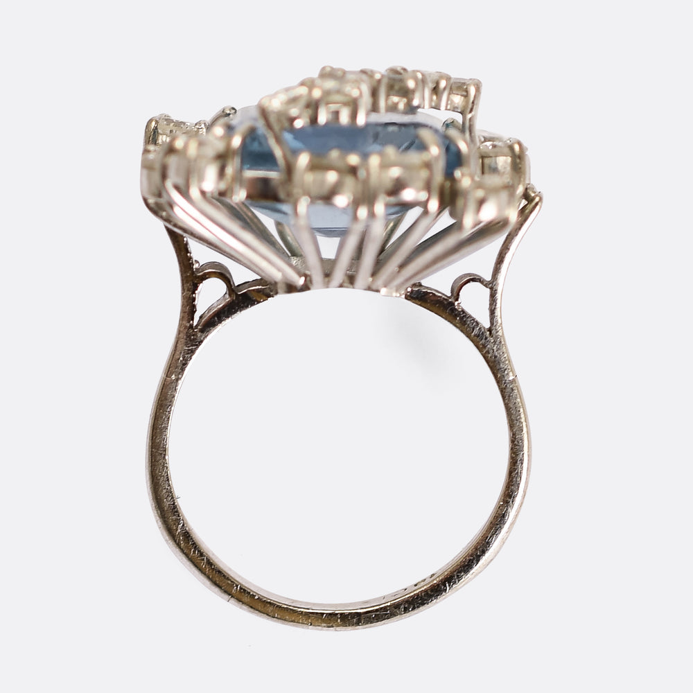 Vintage Aquamarine & Diamond Abstract Cocktail Ring