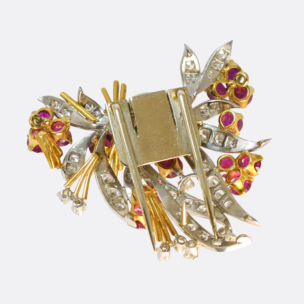 Vintage Boxed Ruby & Diamond Floral Spray Necklace