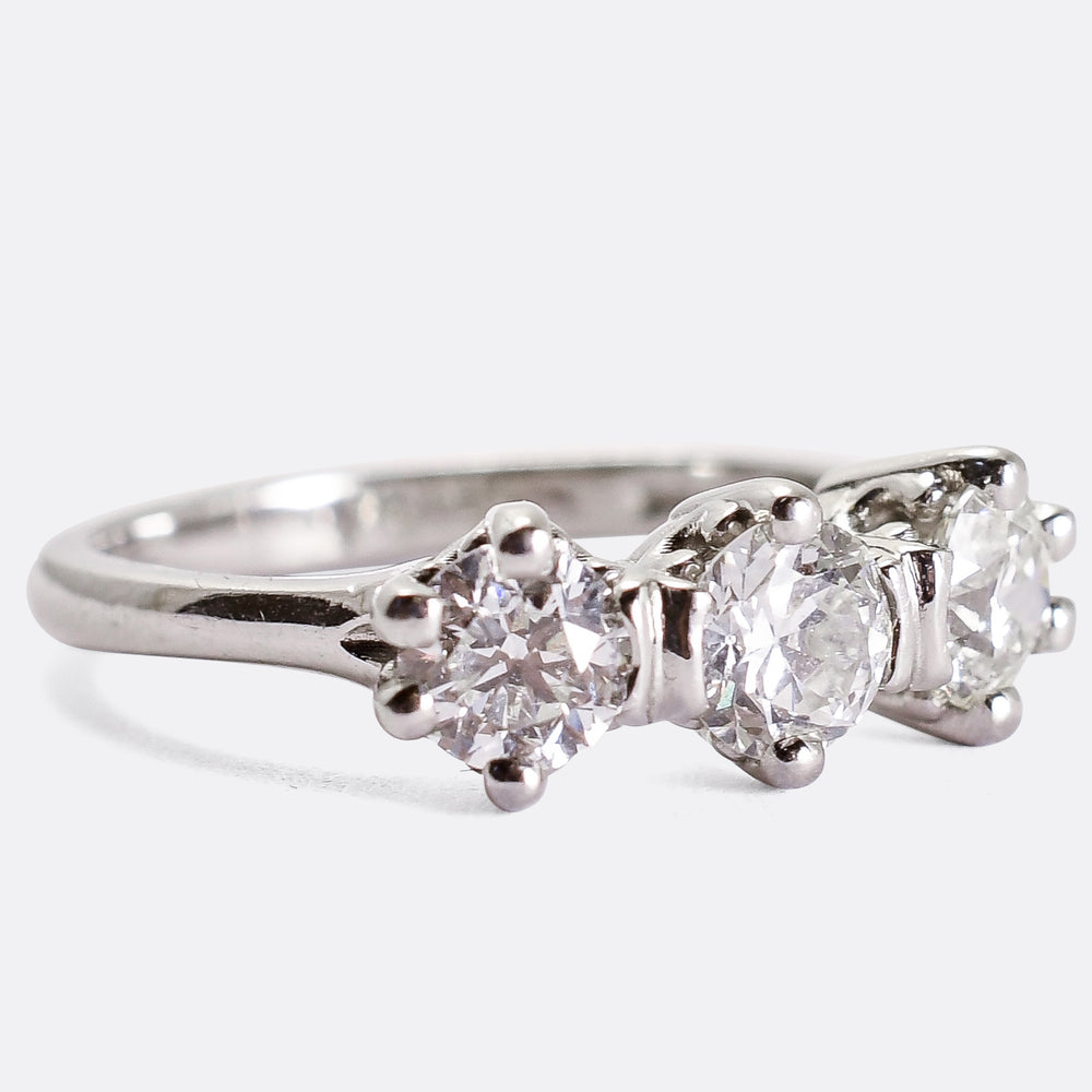 Vintage Diamond 1.4 Carat Trilogy Engagement Ring