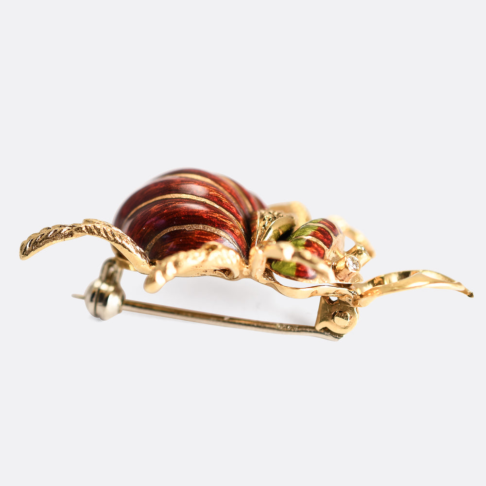 Vintage Diamond & Enamel Beetle Brooch