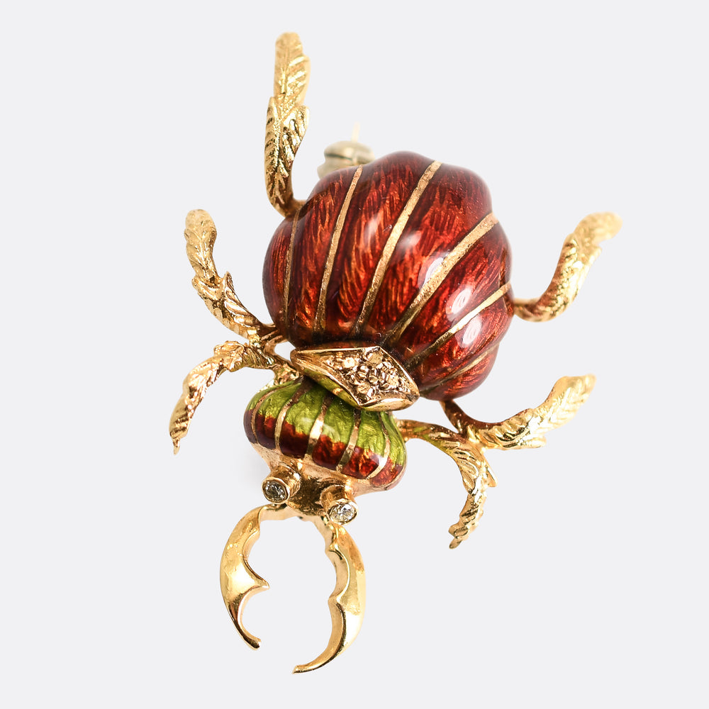 Vintage Diamond & Enamel Beetle Brooch