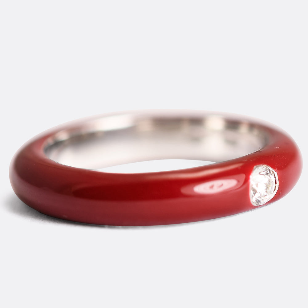 Vintage Diamond & Red Enamel Band